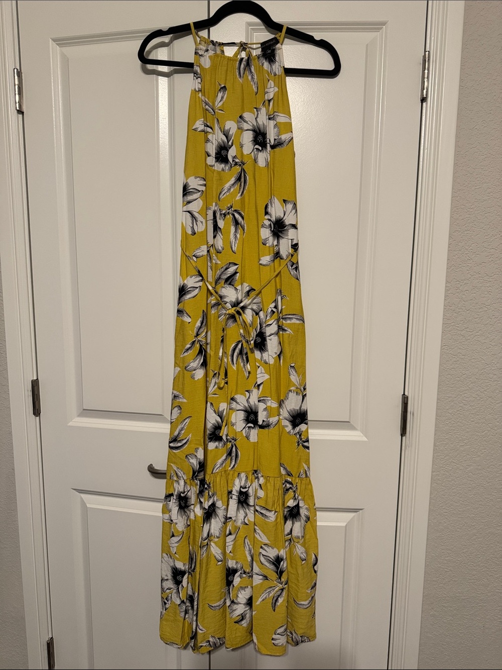 Banana Republic Yellow Floral Maxi Dress with Black & White Print